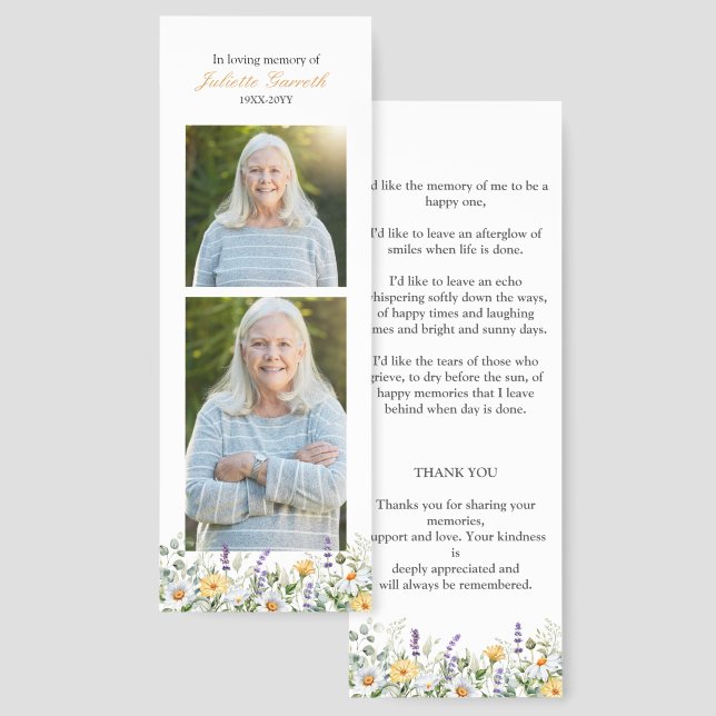 Daisy Lavender Flower 2 PHOTOS funeral thank you Bookmarks (Front & Back)