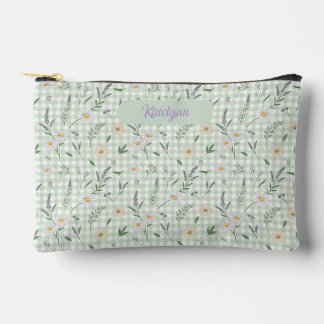 Daisy Lavender Gingham Floral Bridal Gift  Accessory Pouch
