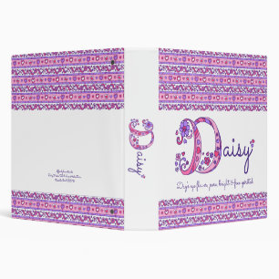 Daisy letter D heart and flowers art 3 Ring Binder