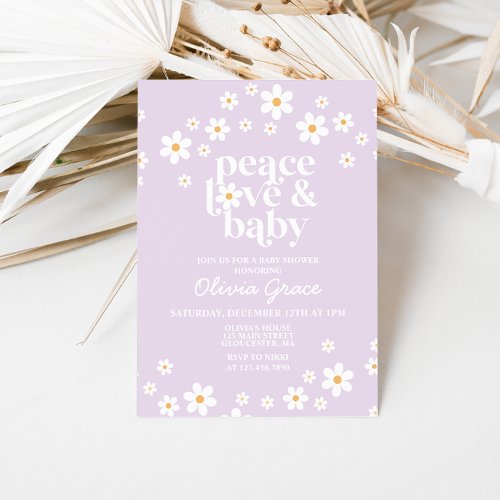 Daisy Lilac Peace Love Baby Shower Invitation