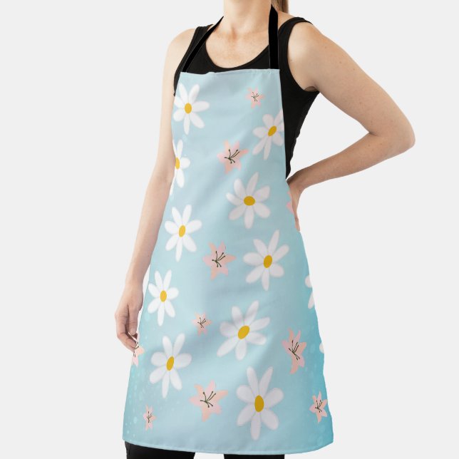 Daisy lily flower Pattern on sea torque Background Apron (Insitu)
