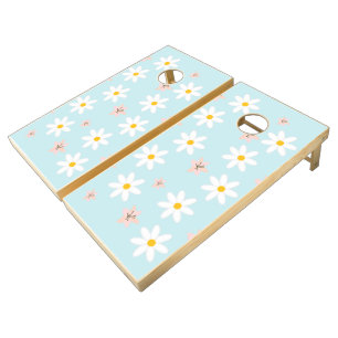 Daisy lily flower Pattern on sea torque Background Cornhole Set