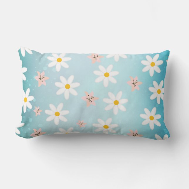 Daisy lily flower Pattern on sea torque Background Lumbar Pillow (Front)