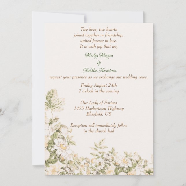 Daisy, Lily of the Valley on Ecru Wedding  Invitation (Front)