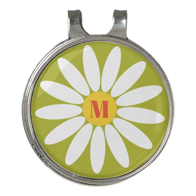 Daisy Lime Green with Initial Golf Hat Clip (Front)