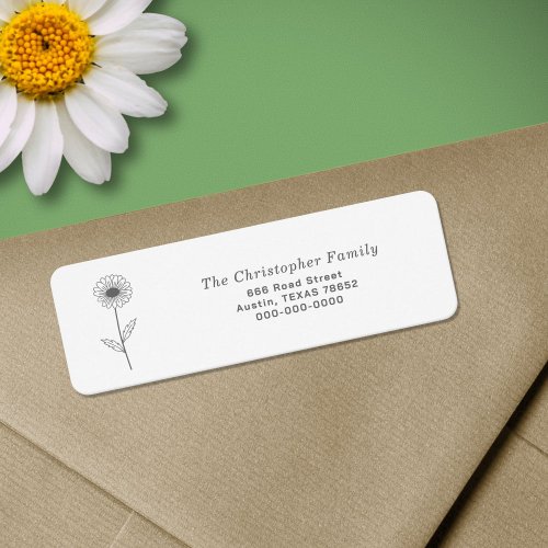 Daisy Line Art Flower Return Address Label