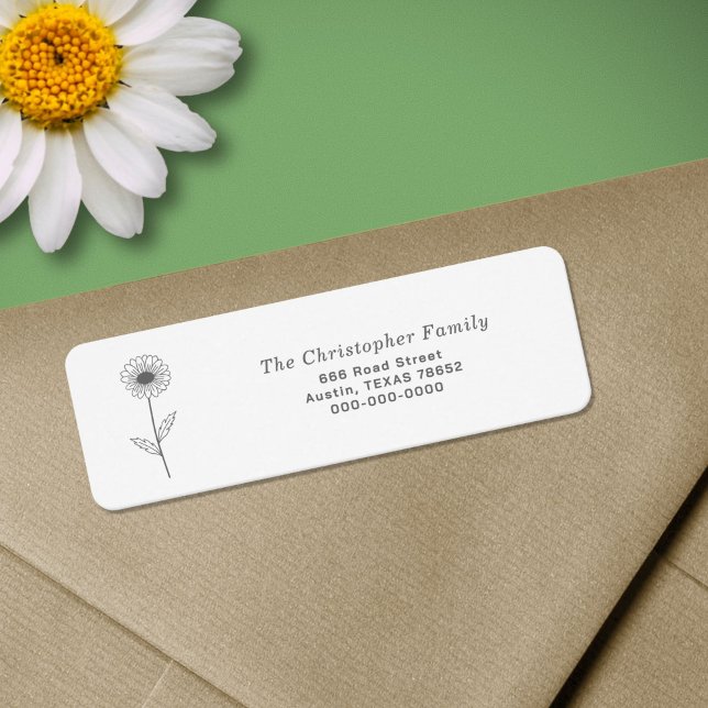 Daisy Line Art Flower Return Address Label (Daisy Line Art Flower Return Address Label)