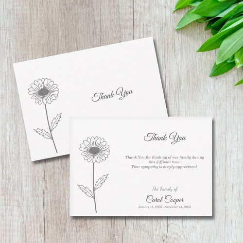 Daisy Line Art Funeral Thank You Note Card