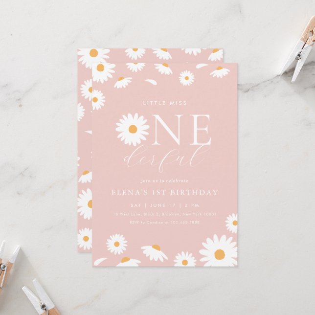 Daisy Little Miss Onederful Birthday Invitation (Front/Back In Situ)