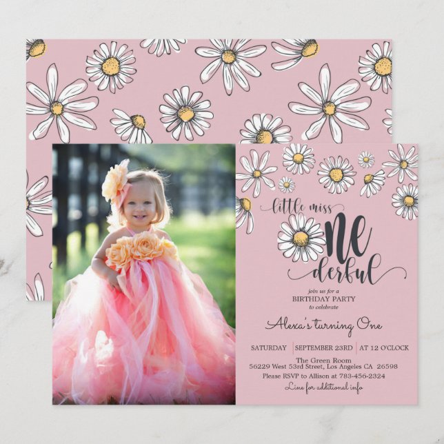 Daisy Little Miss ONEderful Invitation w/Photo (Front/Back)