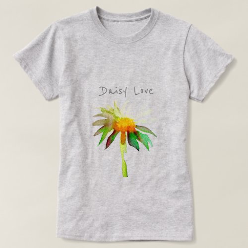 Daisy love slogan modern watercolor art flower T_Shirt