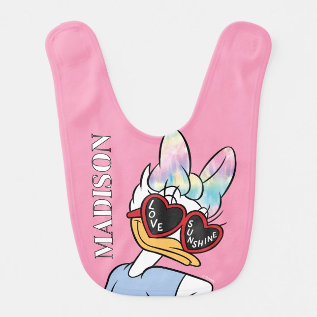 Daisy "Love Sunshine" Retro Sunglasses Graphic Baby Bib (Front)