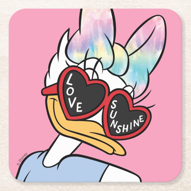 Daisy "Love Sunshine" Retro Sunglasses Graphic Square Paper Coaster (Front)