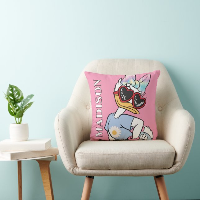 Daisy "Love Sunshine" Retro Sunglasses Graphic Throw Pillow (Chair)