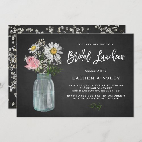 Daisy Mason Jar Chalkboard Rustic Bridal Luncheon Invitation