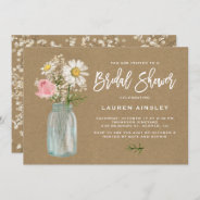 Daisy Mason Jar Kraft Paper Fall Bridal Shower Invitation at Zazzle