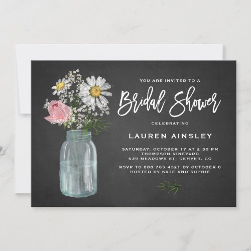 Daisy Mason Jar Rustic Chalkboard Bridal Shower Invitation