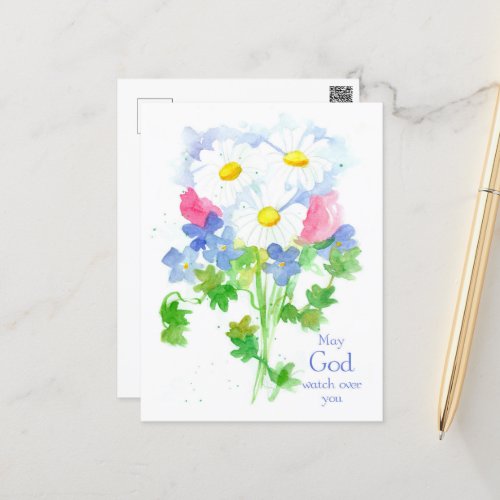 Daisy May God Watch Over You Religious Christian Postcard