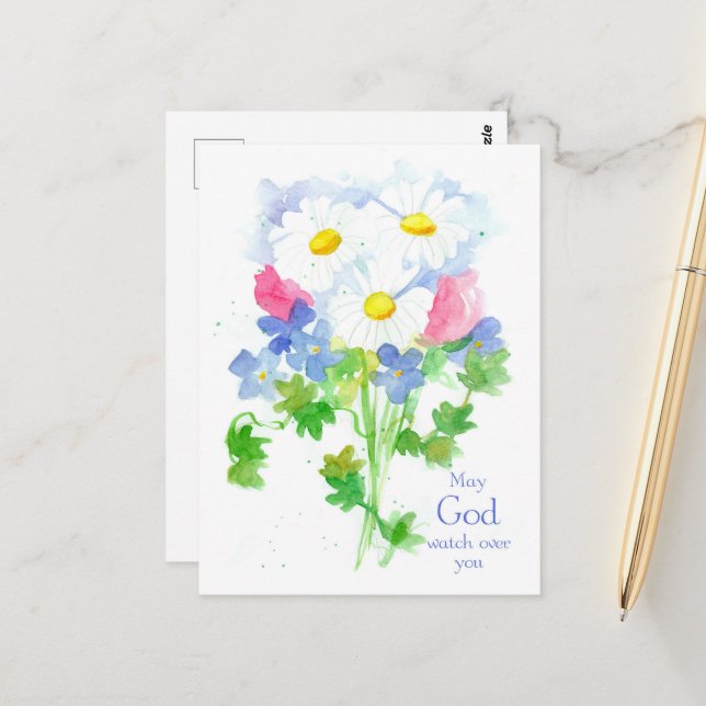 Daisy May God Watch Over You Religious Christian Postcard (Front/Back In Situ)