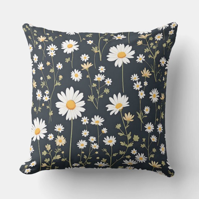 Daisy Meadow Floral Pattern.Modern Outdoor Throw Pillow (Front)