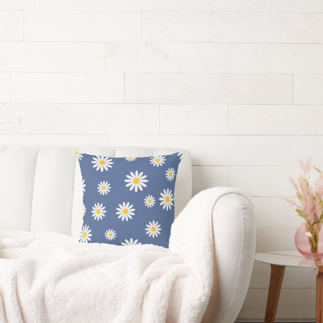 Daisy Meadows Blue Throw Pillow (Couch)