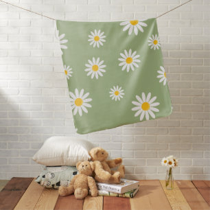 Daisy Meadows Sage Green Baby Blanket