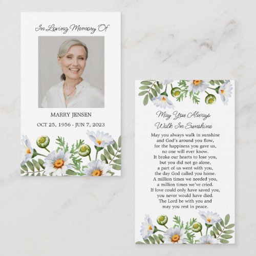 Daisy Memorial Photo Funeral Prayer Card