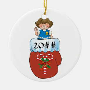 Daisy Mitten Brunette Ceramic Ornament