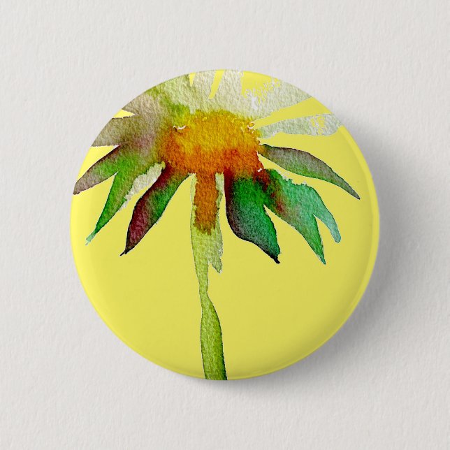 Daisy modern art flower on yellow button (Front)