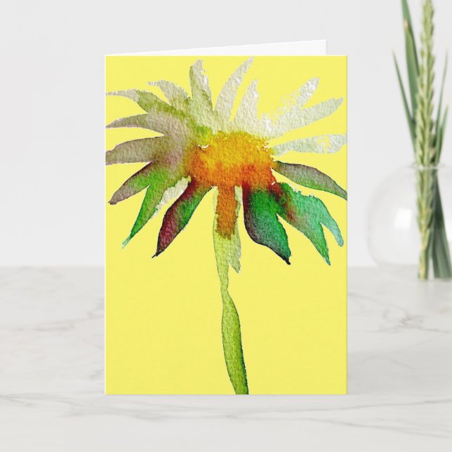 Daisy modern art flower on yellow Happy Birthday Card (Front)