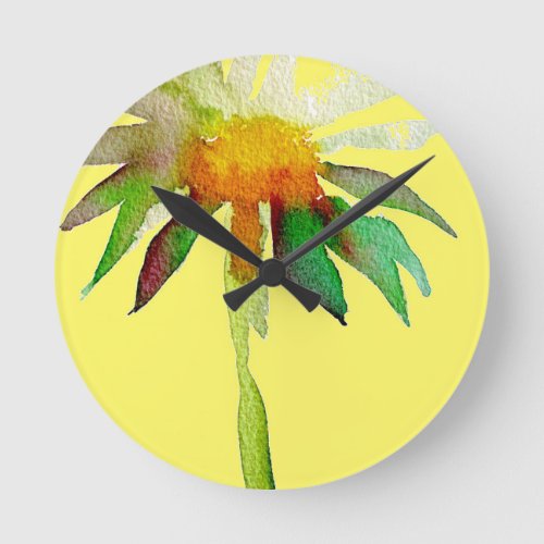 Daisy modern art flower on yellow round clock