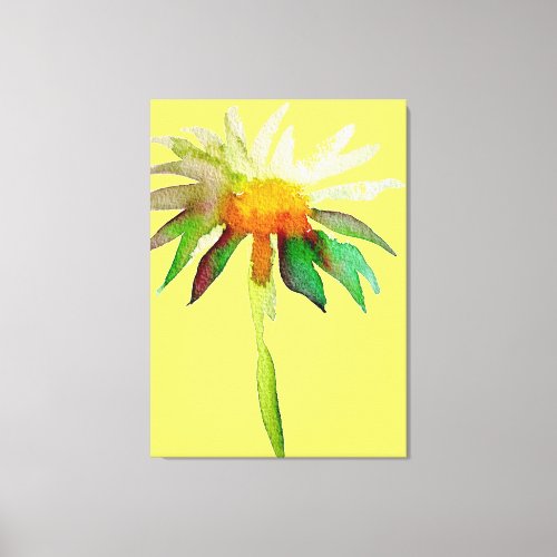 Daisy modern watercolor flower art on yellow canvas print