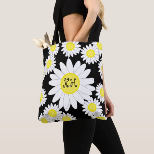 Daisy Monogram Black White and Yellow Tote Bag