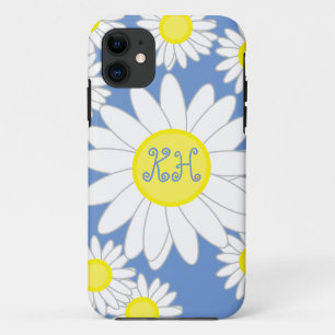 Daisy Monogram Blue White and Yellow  iPhone 11 Case
