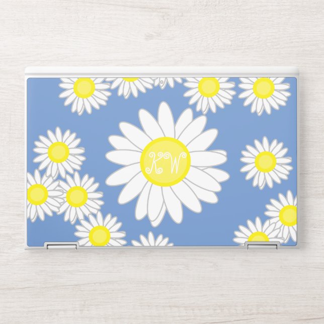 Daisy Monogram Blue White Yellow HP Laptop Skin (Front)