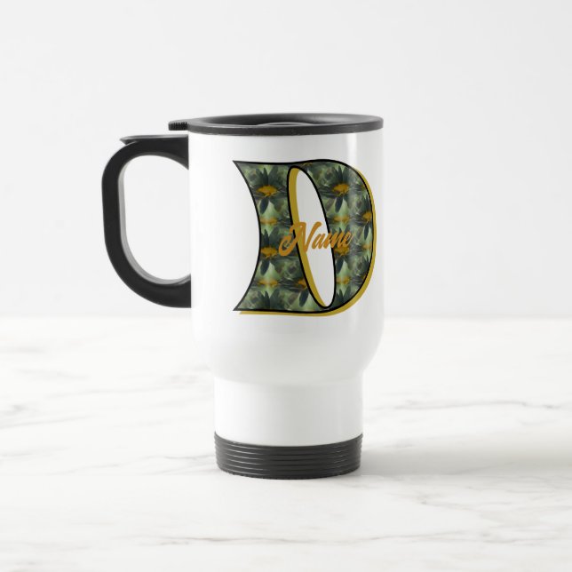 Daisy Monogram Initial D Personalized Travel Mug (Left)