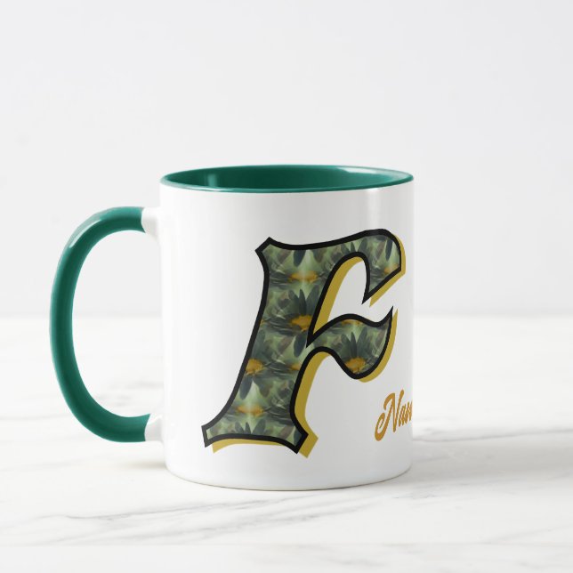 Daisy Monogram Initial F Personalized Mug (Left)