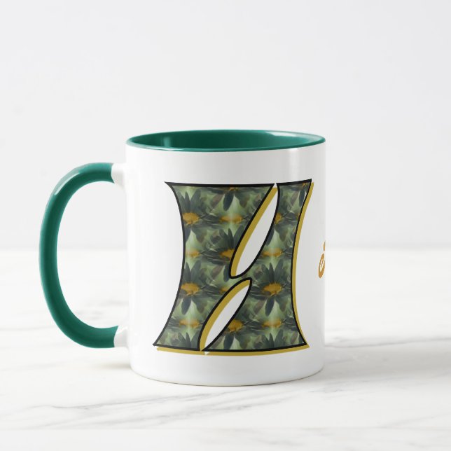 Daisy Monogram Initial H Personalized Mug (Left)