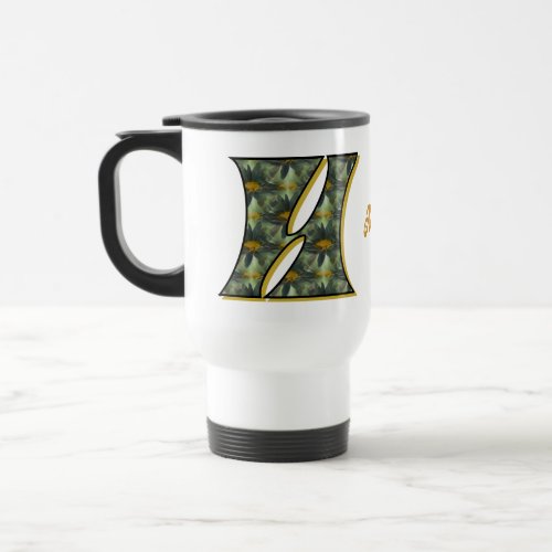Daisy Monogram Initial H Personalized Travel Mug
