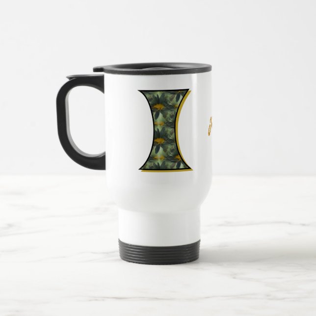 Daisy Monogram Initial I Personalized Travel Mug (Left)