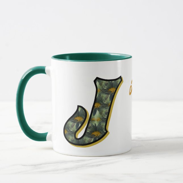 Daisy Monogram Initial J Personalized Mug (Left)