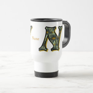 Daisy Monogram Initial N Personalized Travel Mug