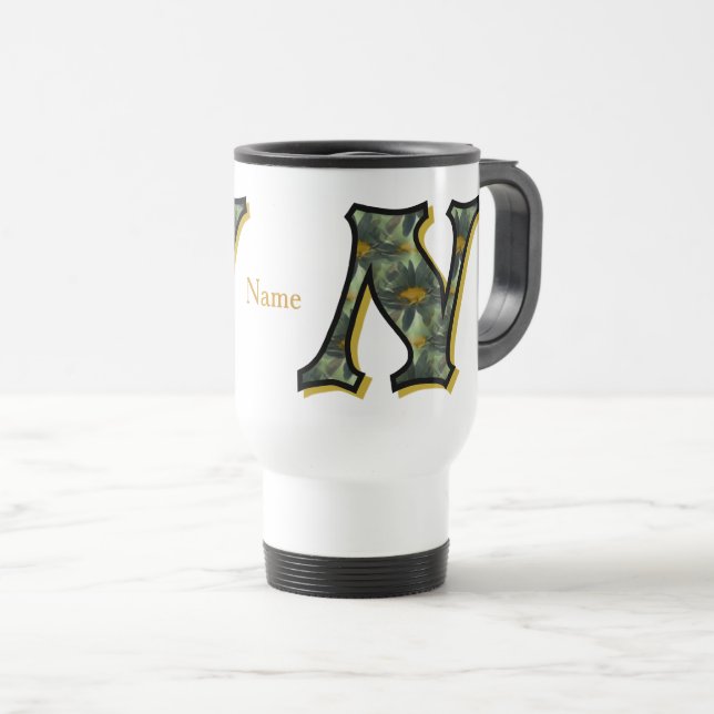 Daisy Monogram Initial N Personalized Travel Mug (Front Right)