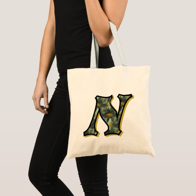 Daisy Monogram Initial N Tote Bag (Front (Product))