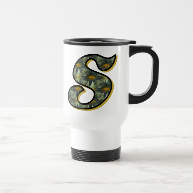 Daisy Monogram Initial S Travel Mug (Right)