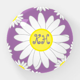 Daisy Monogram Purple White and Yellow Paperweight