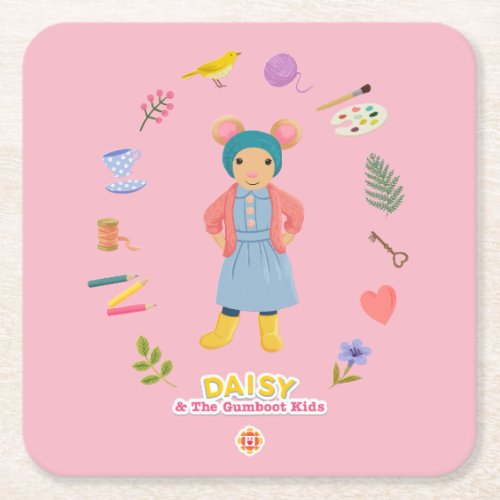 Daisy Motif Square Paper Coaster