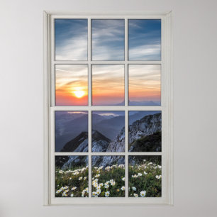 Daisy Mountain White Frame Window Illusion Poster