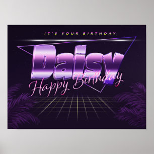 Daisy Name First Name Purple Retro Poster Birthday