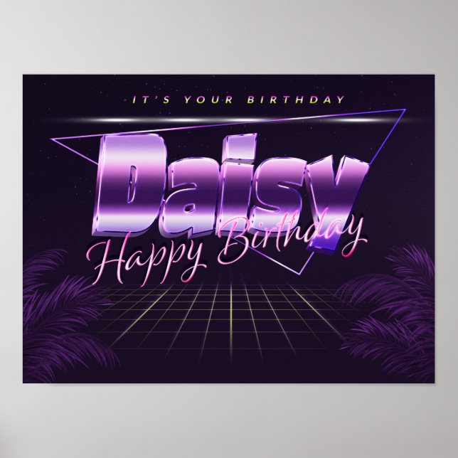Daisy Name First Name Purple Retro Poster Birthday (Front)
